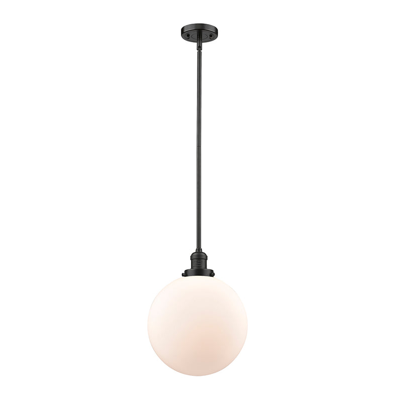 Beacon Mini Pendant shown in the Oil Rubbed Bronze finish with a Matte White shade