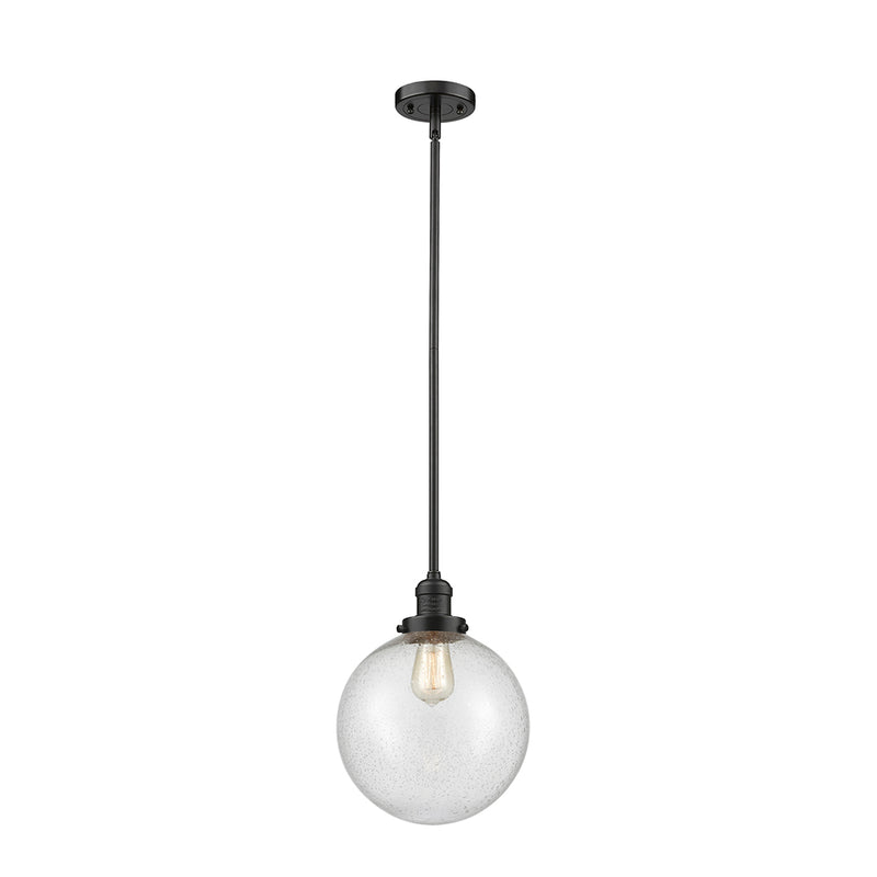 Beacon Mini Pendant shown in the Oil Rubbed Bronze finish with a Seedy shade