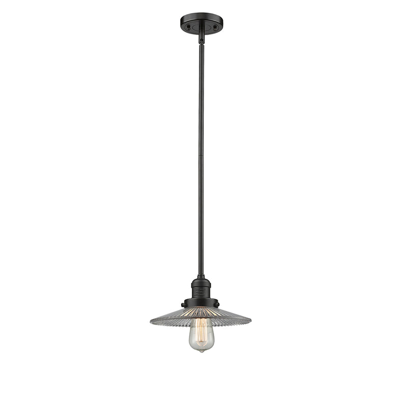 Halophane Mini Pendant shown in the Oil Rubbed Bronze finish with a Clear Halophane shade