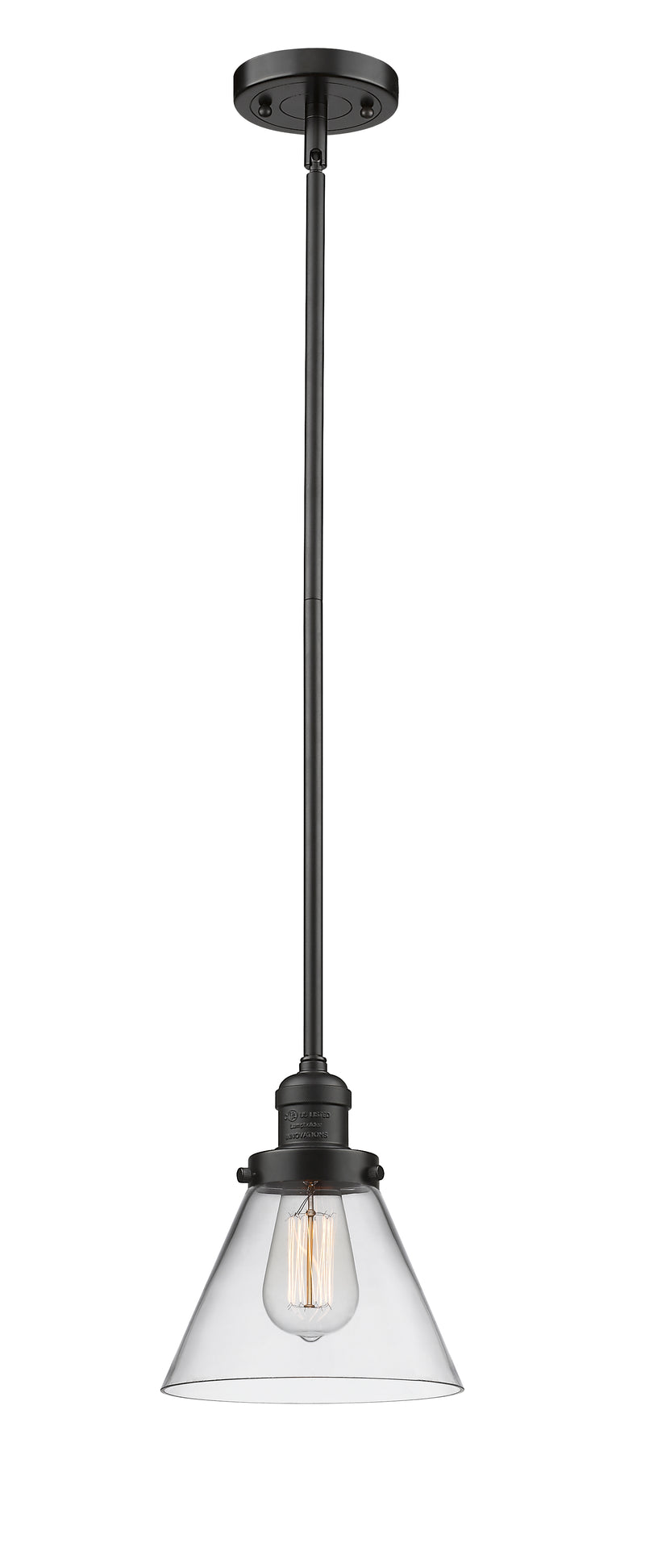 Innovations Lighting Large Cone 1-100 watt 8 inch Oil Rubbed Bronze Mini Pendant with Clear glass and Solid Brass Hang Straight Swivel 201SOBG42