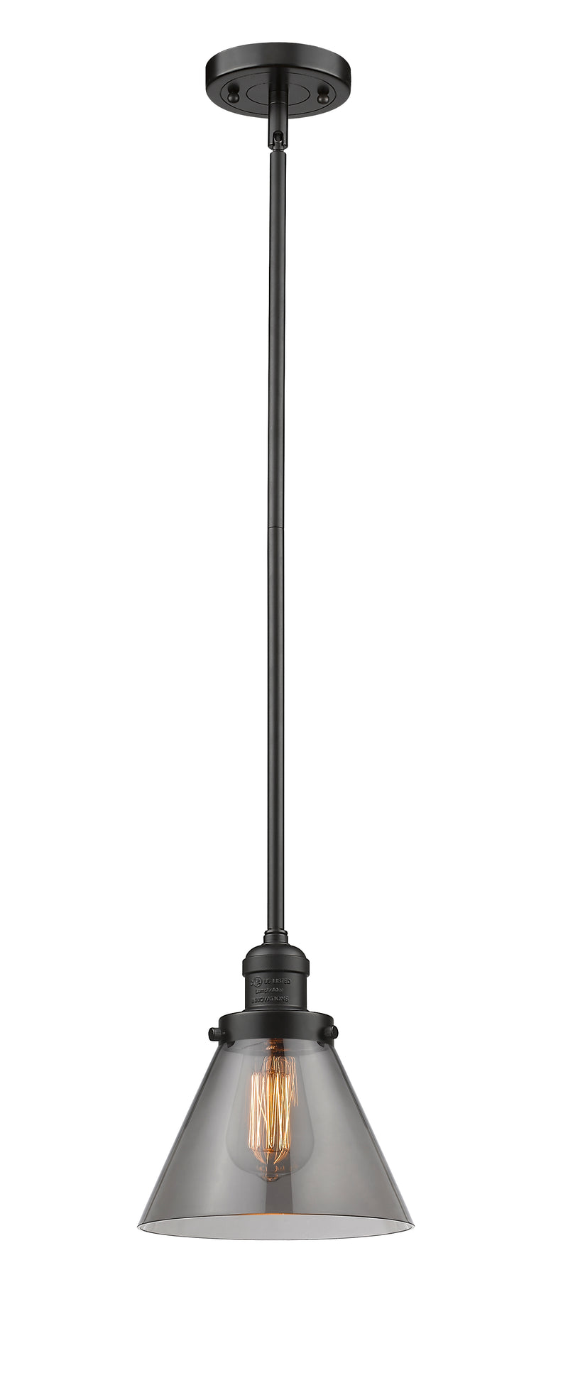 Innovations Lighting Large Cone 1-100 watt 8 inch Oil Rubbed Bronze Mini Pendant with Smoked glass and Solid Brass Hang Straight Swivel 201SOBG43