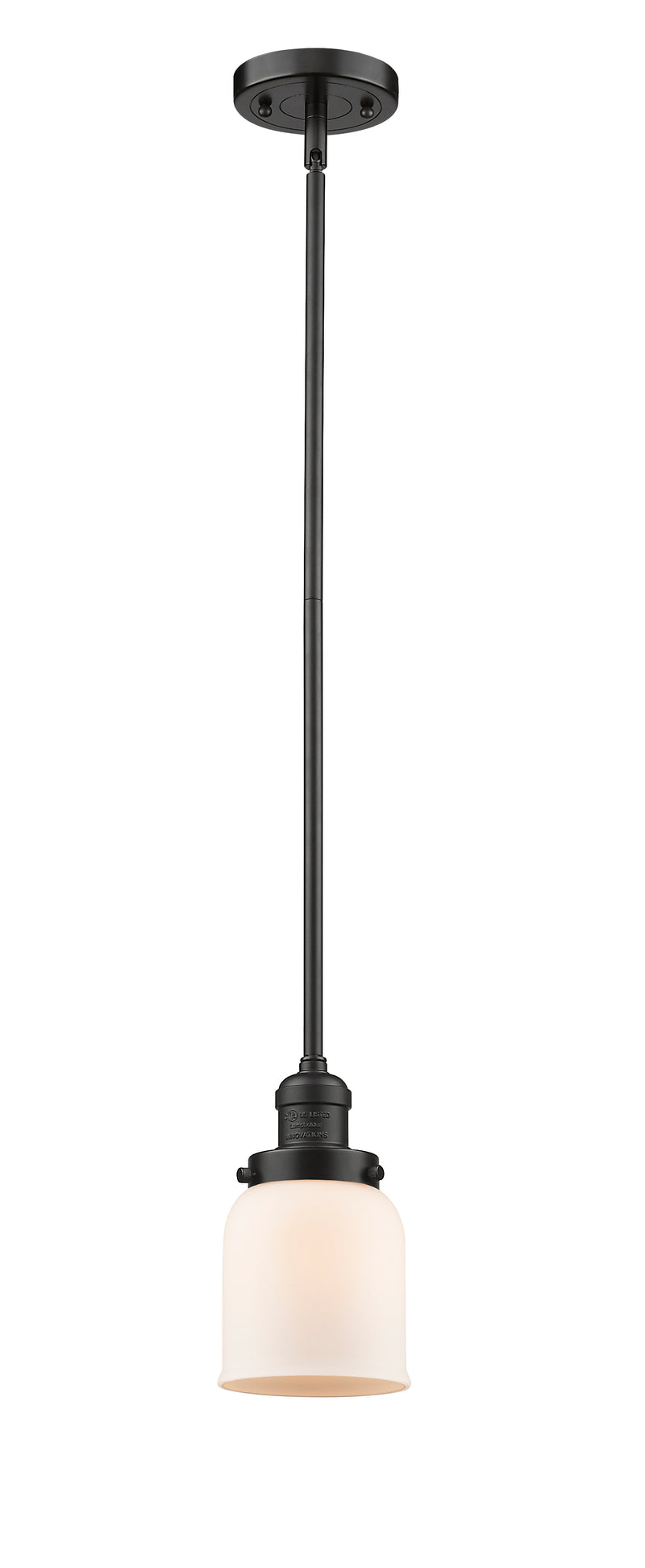 Innovations Lighting Small Bell 1-100 watt 5 inch Oil Rubbed Bronze Mini Pendant with Matte White Cased glass and Solid Brass Hang Straight Swivel 201SOBG51