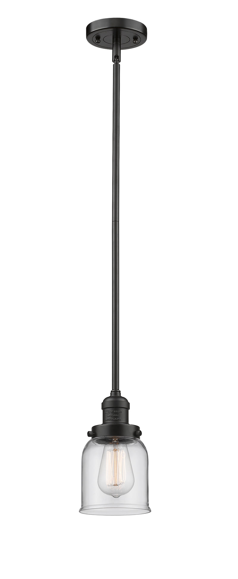 Innovations Lighting Small Bell 1-100 watt 5 inch Oil Rubbed Bronze Mini Pendant with Clear glass and Solid Brass Hang Straight Swivel 201SOBG52