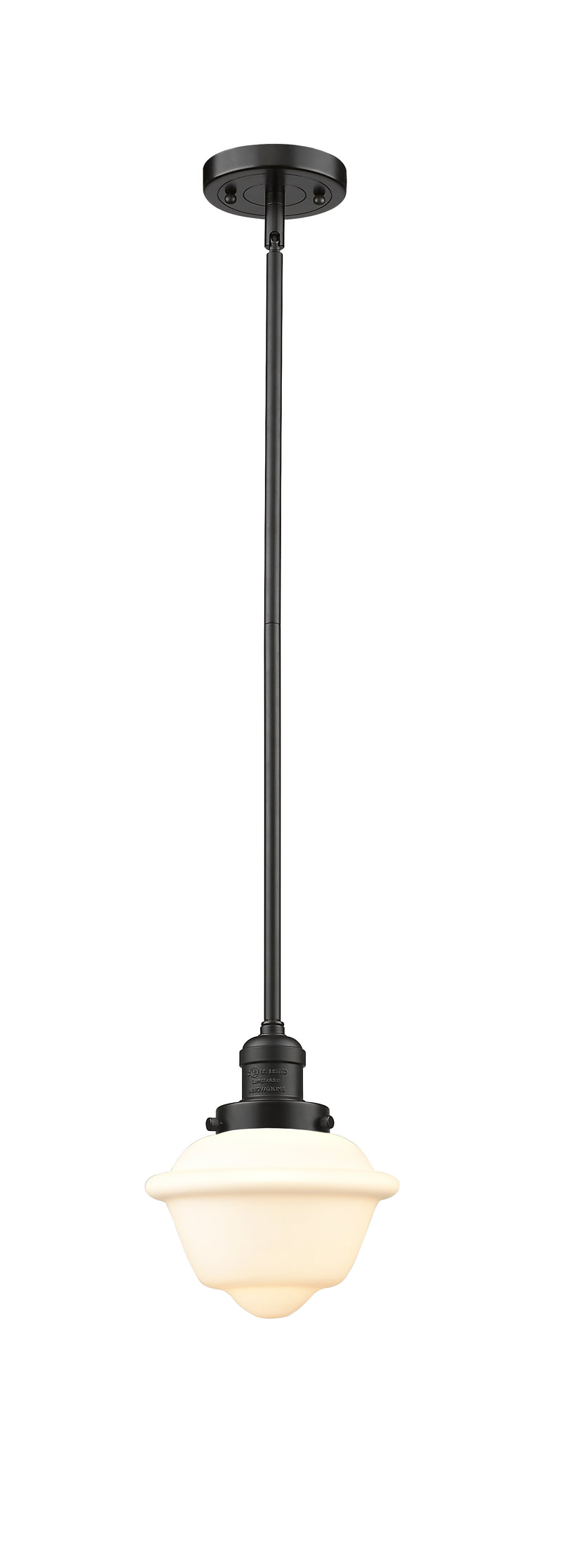 Innovations Lighting Small Oxford 1-100 watt 8 inch Oil Rubbed Bronze Mini Pendant with Matte White Cased glass and Solid Brass Hang Straight Swivel 201SOBG531