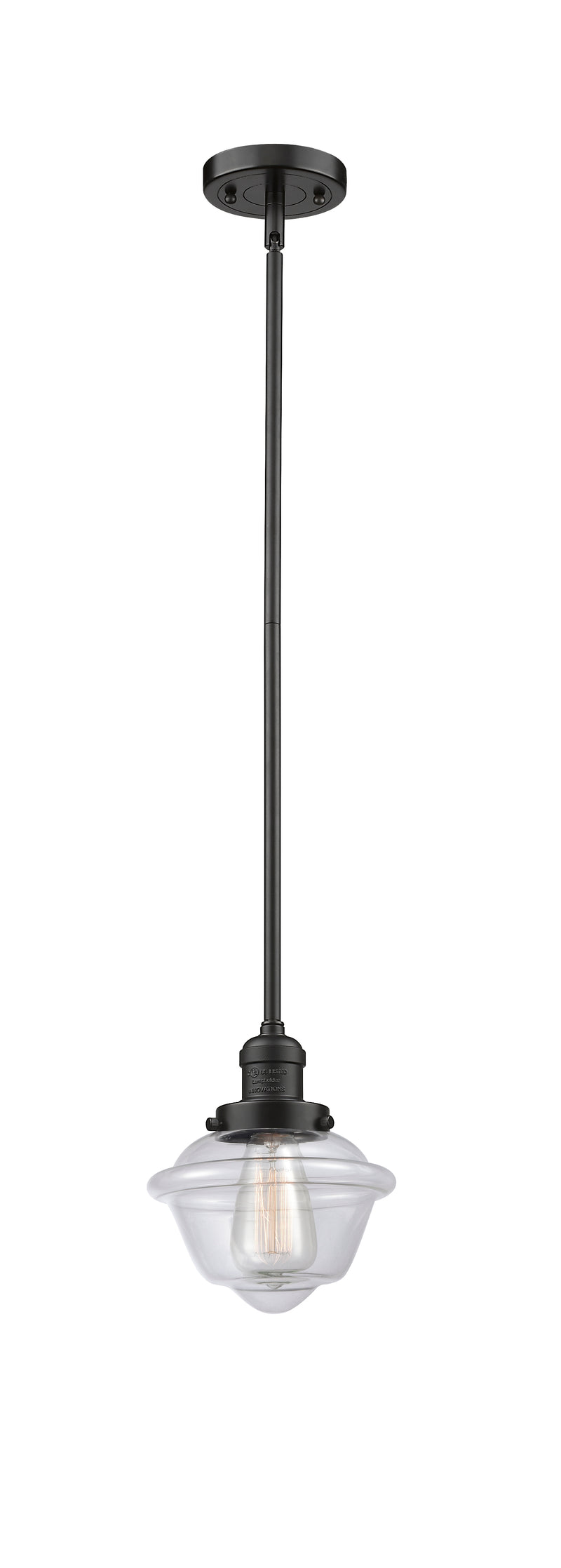 Innovations Lighting Small Oxford 1-100 watt 8 inch Oil Rubbed Bronze Mini Pendant with Clear glass and Solid Brass Hang Straight Swivel 201SOBG532