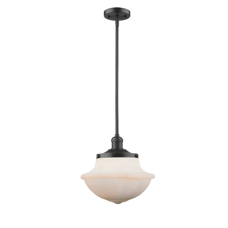 Oxford Mini Pendant shown in the Oil Rubbed Bronze finish with a Matte White shade