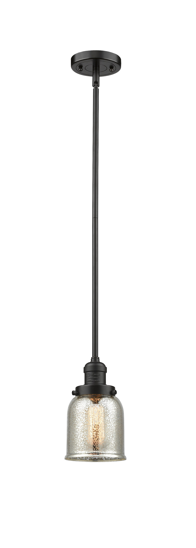 Innovations Lighting Small Bell 1-100 watt 5 inch Oil Rubbed Bronze Mini Pendant with Silver Plated Mercury glass and Solid Brass Hang Straight Swivel 201SOBG58