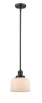 Innovations Lighting Large Bell 1-100 watt 8 inch Oil Rubbed Bronze Mini Pendant with Matte White Cased glass and Solid Brass Hang Straight Swivel 201SOBG71