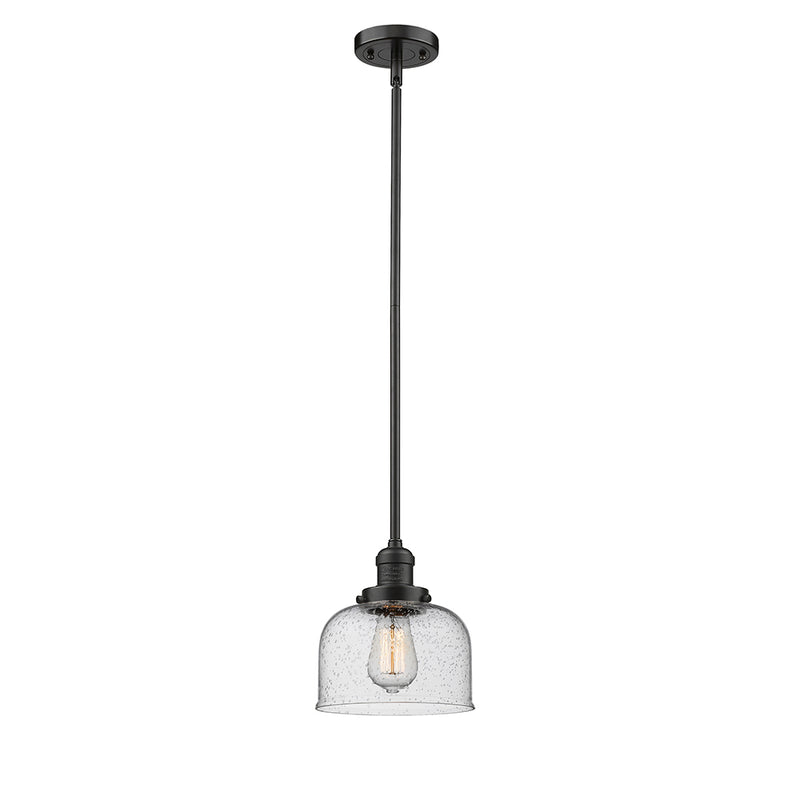 Bell Mini Pendant shown in the Oil Rubbed Bronze finish with a Seedy shade