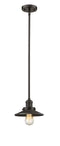 Innovations Lighting Railroad 1-100 watt 8 inch Oil Rubbed Bronze Mini Pendant with Oil Rubbed Bronze Railroad shades and Solid Brass Hang Straight Swivel 201SOBM5