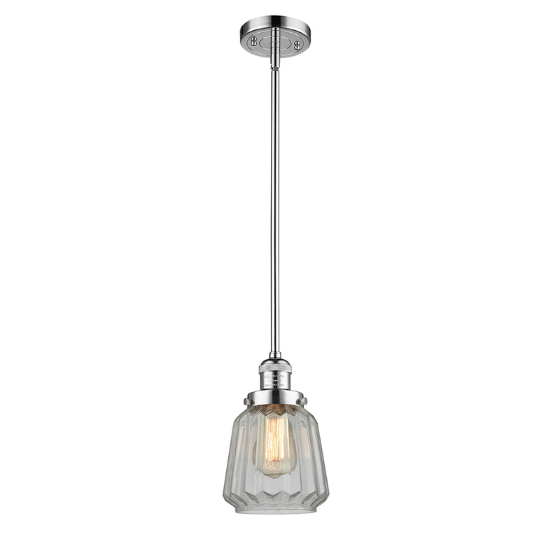 Chatham Mini Pendant shown in the Polished Chrome finish with a Clear shade