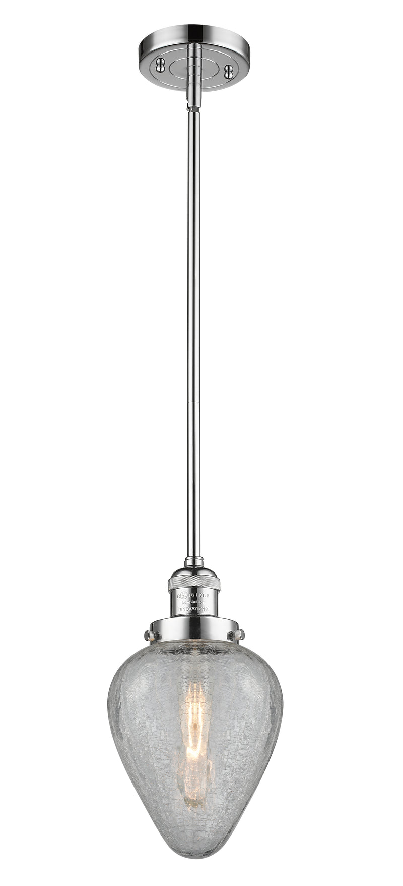 Innovations Lighting Geneseo 1-100 watt 6.5 inch Polished Chrome Mini Pendant with Clear Crackle glass and Solid Brass Hang Straight Swivel 201SPCG165