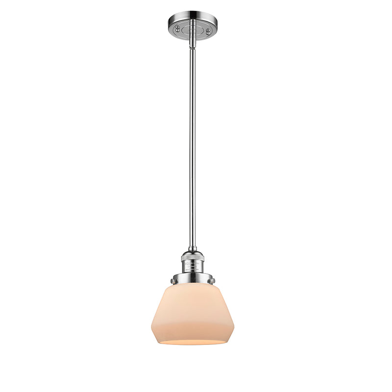 Fulton Mini Pendant shown in the Polished Chrome finish with a Matte White shade