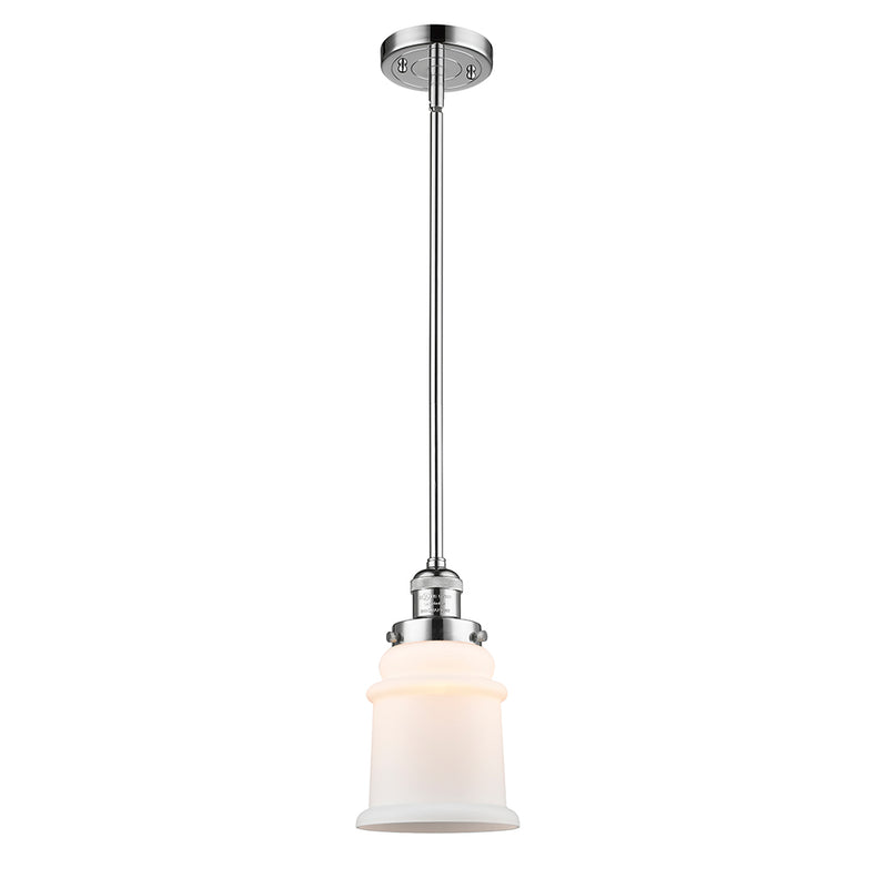 Canton Mini Pendant shown in the Polished Chrome finish with a Matte White shade