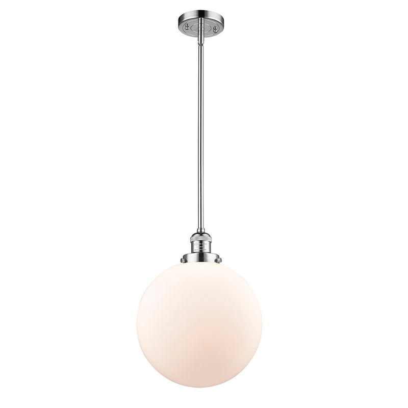 Beacon Mini Pendant shown in the Polished Chrome finish with a Matte White shade