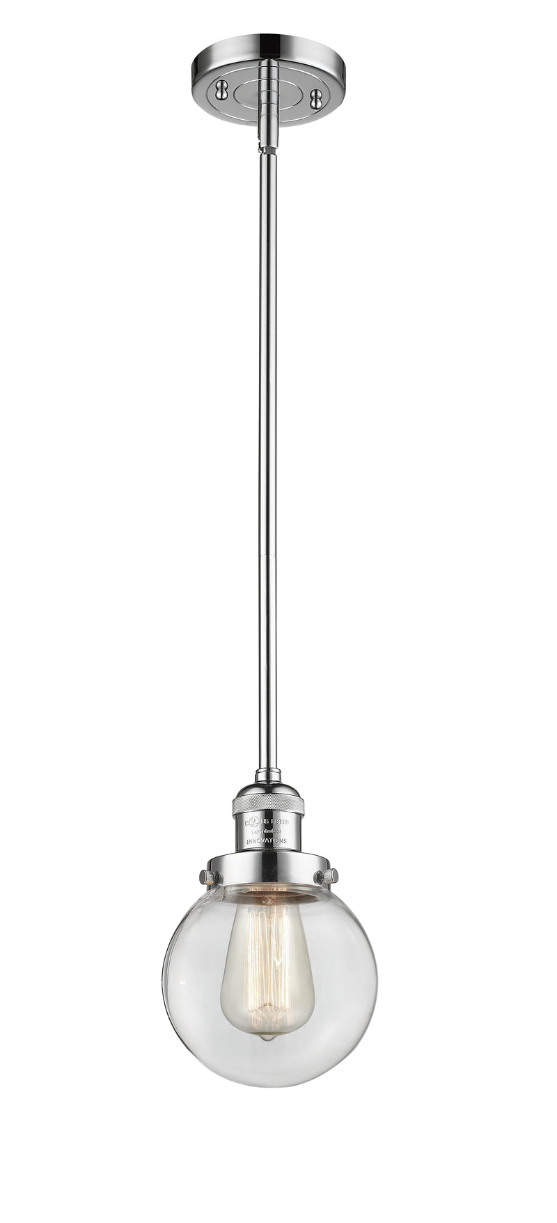 Innovations Lighting Beacon 1-100 watt 6 inch Polished Chrome Mini Pendant with Clear glass and Solid Brass Hang Straight Swivel 201SPCG2026