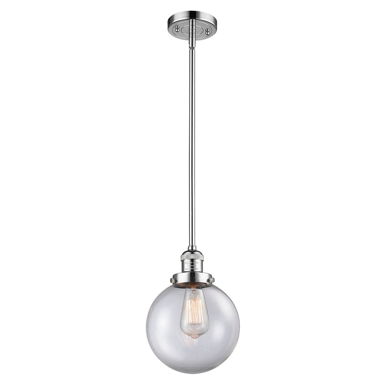 Beacon Mini Pendant shown in the Polished Chrome finish with a Clear shade