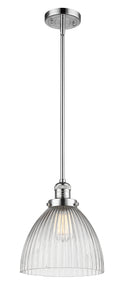 Innovations Lighting Seneca Falls 1-100 watt 10 inch Polished Chrome Pendant with Halophane glass and Solid Brass Hang Straight Swivel 201SPCG222