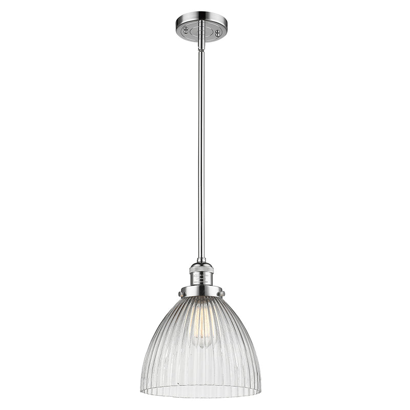 Seneca Falls Mini Pendant shown in the Polished Chrome finish with a Clear Halophane shade