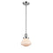 Olean Mini Pendant shown in the Polished Chrome finish with a Matte White shade