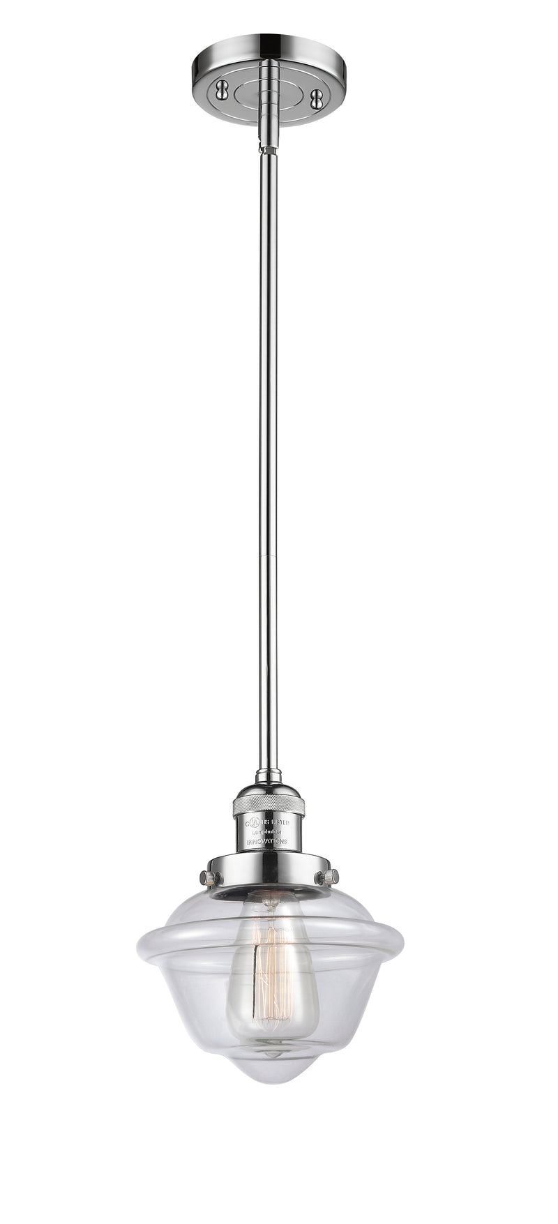 Innovations Lighting Small Oxford 1-100 watt 8 inch Polished Chrome Mini Pendant with Clear glass and Solid Brass Hang Straight Swivel 201SPCG532