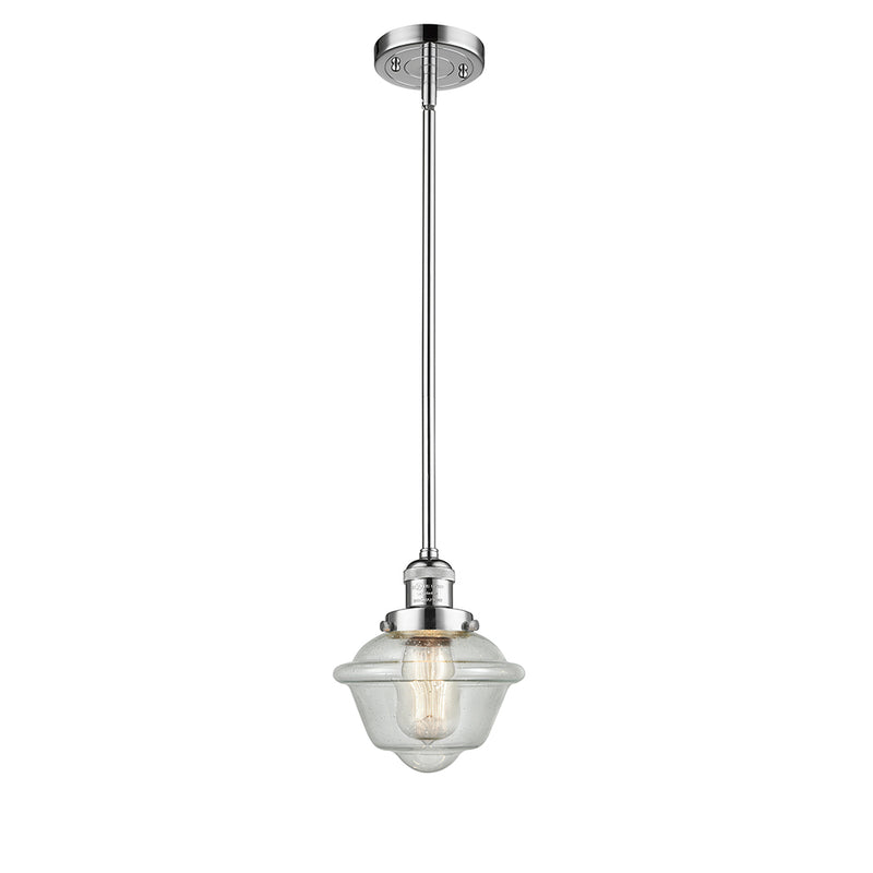 Oxford Mini Pendant shown in the Polished Chrome finish with a Seedy shade