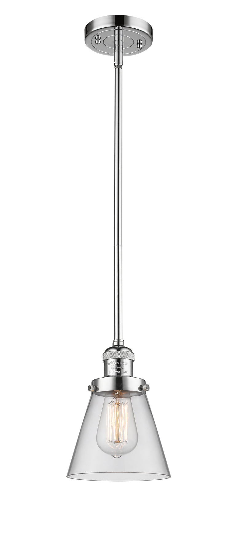 Innovations Lighting Small Cone 1-100 watt 6 inch Polished Chrome Mini Pendant with Clear glass and Solid Brass Hang Straight Swivel 201SPCG62