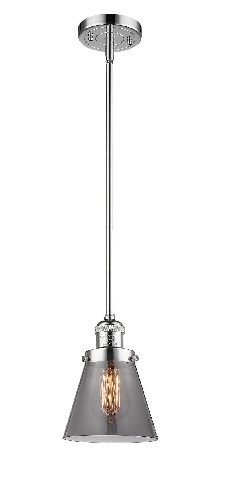 Innovations Lighting Small Cone 1-100 watt 6 inch Polished Chrome Mini Pendant with Smoked glass and Solid Brass Hang Straight Swivel 201SPCG63