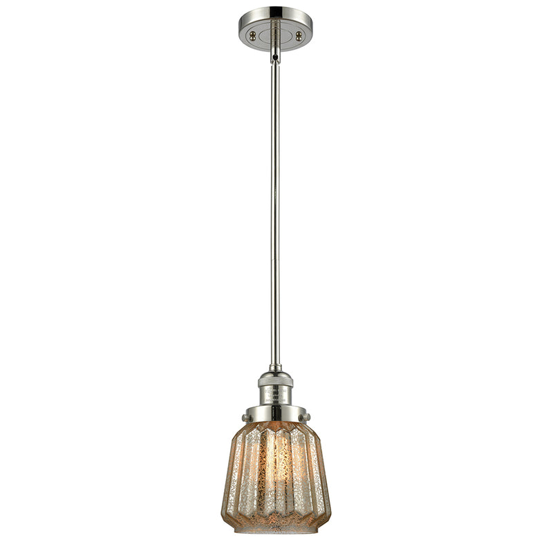 Chatham Mini Pendant shown in the Polished Nickel finish with a Mercury shade