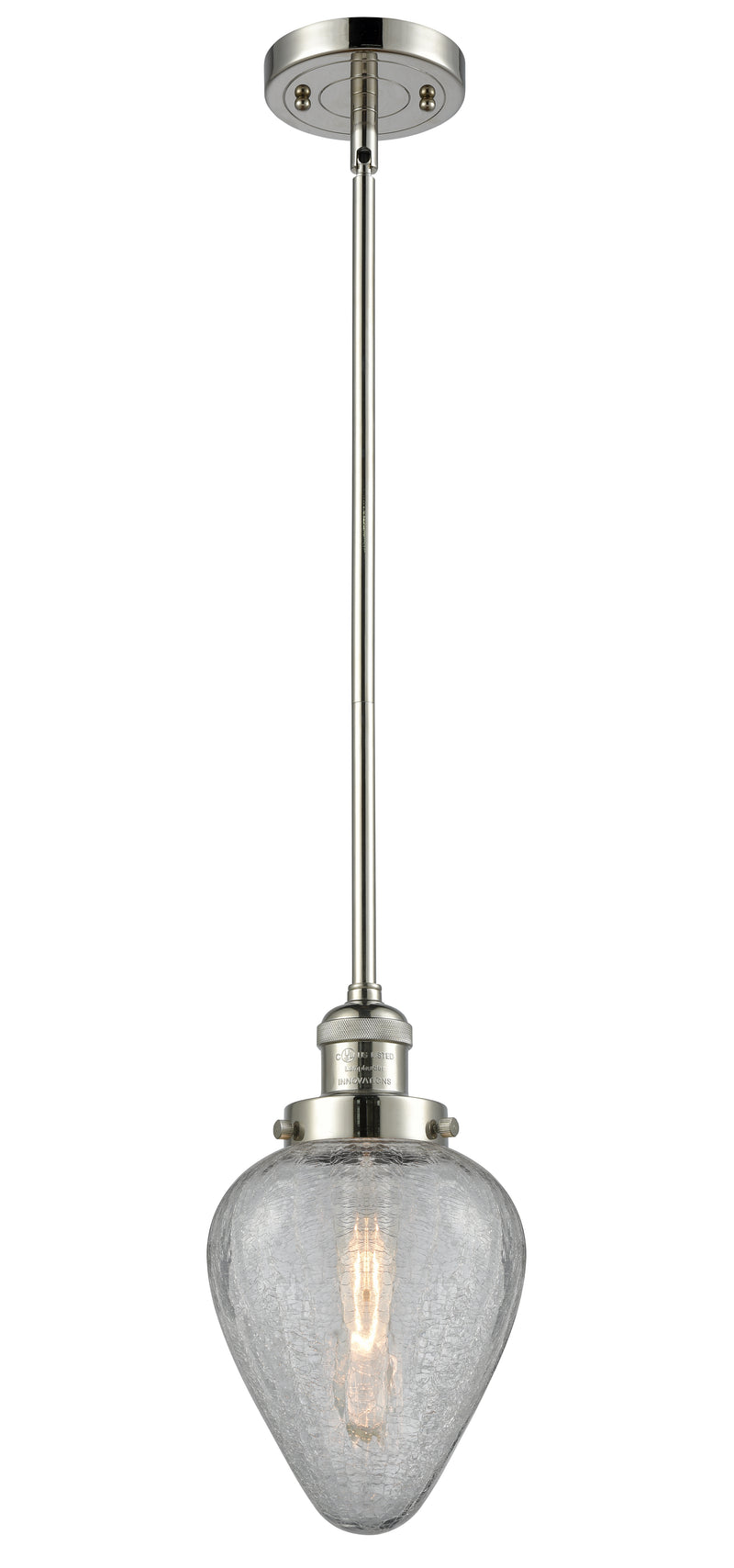 Innovations Lighting Geneseo 1-100 watt 6.5 inch Polished Nickel Mini Pendant with Clear Crackle glass and Solid Brass Hang Straight Swivel 201SPNG165