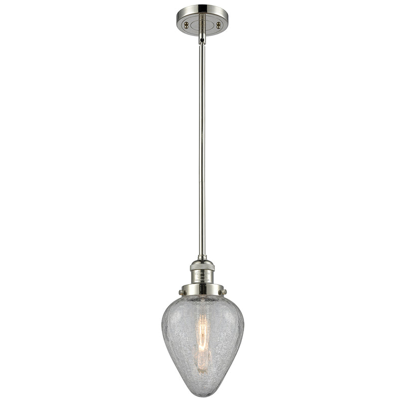 Geneseo Mini Pendant shown in the Polished Nickel finish with a Clear Crackled shade