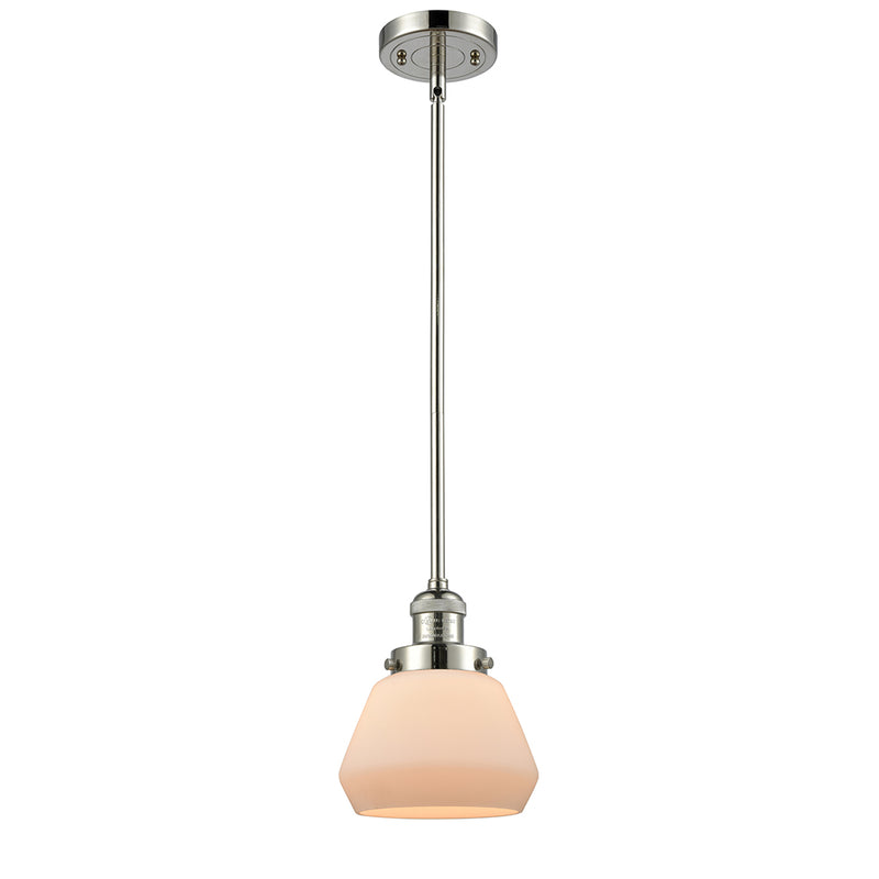 Fulton Mini Pendant shown in the Polished Nickel finish with a Matte White shade