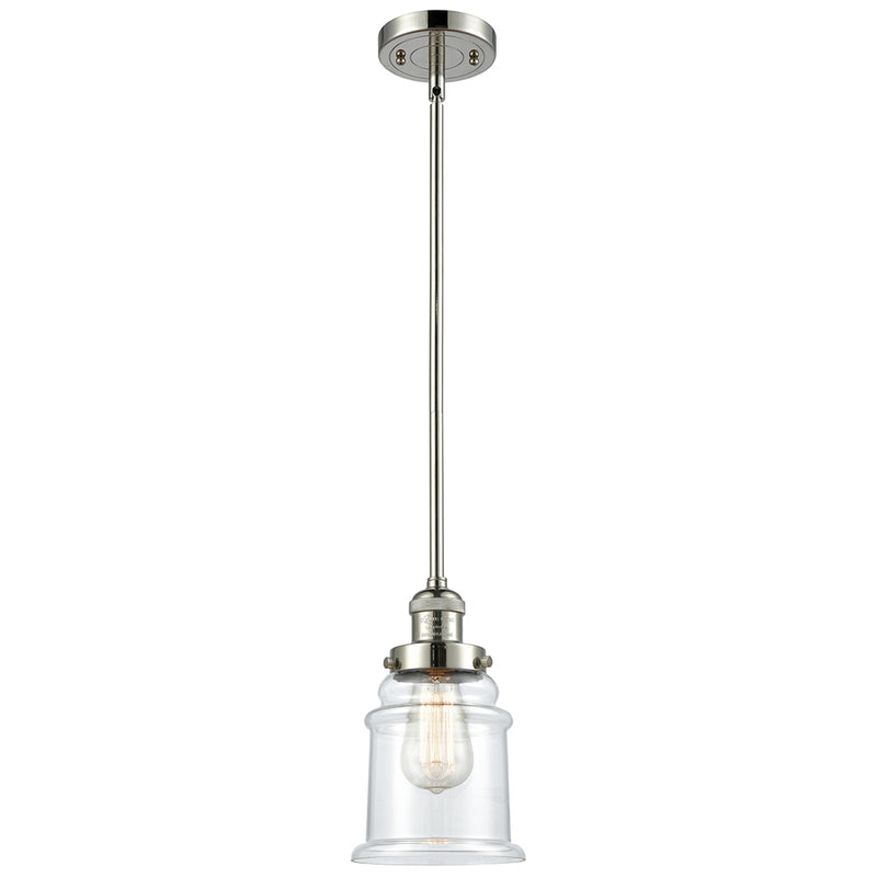 Canton Mini Pendant shown in the Polished Nickel finish with a Clear shade