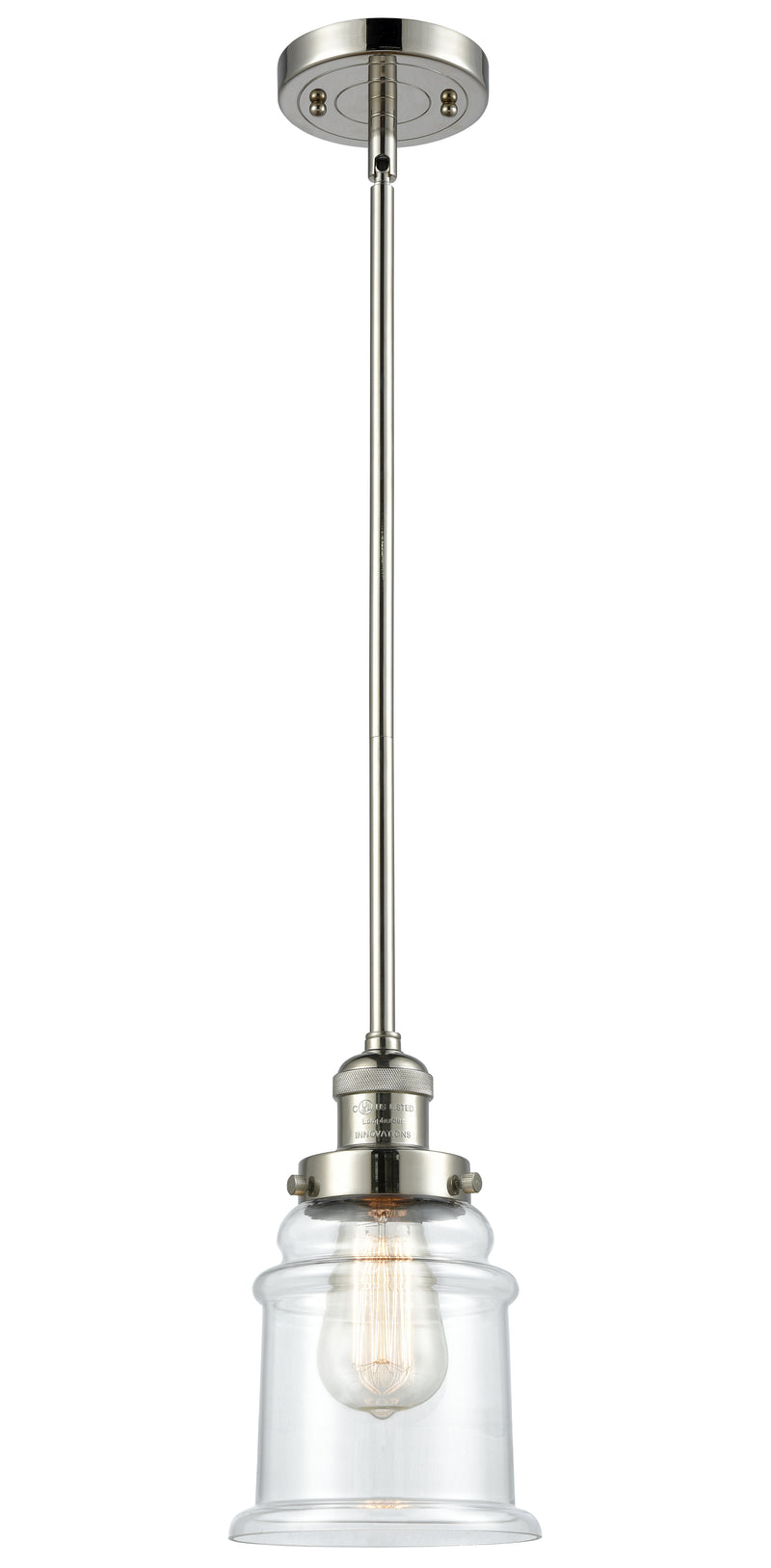 Innovations Lighting Canton 1-100 watt 6.5 inch Polished Nickel Mini Pendant with Clear glass and Solid Brass Hang Straight Swivel 201SPNG182