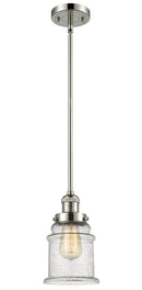 Innovations Lighting Canton 1-100 watt 6.5 inch Polished Nickel Mini Pendant with Seedy glass and Solid Brass Hang Straight Swivel 201SPNG184