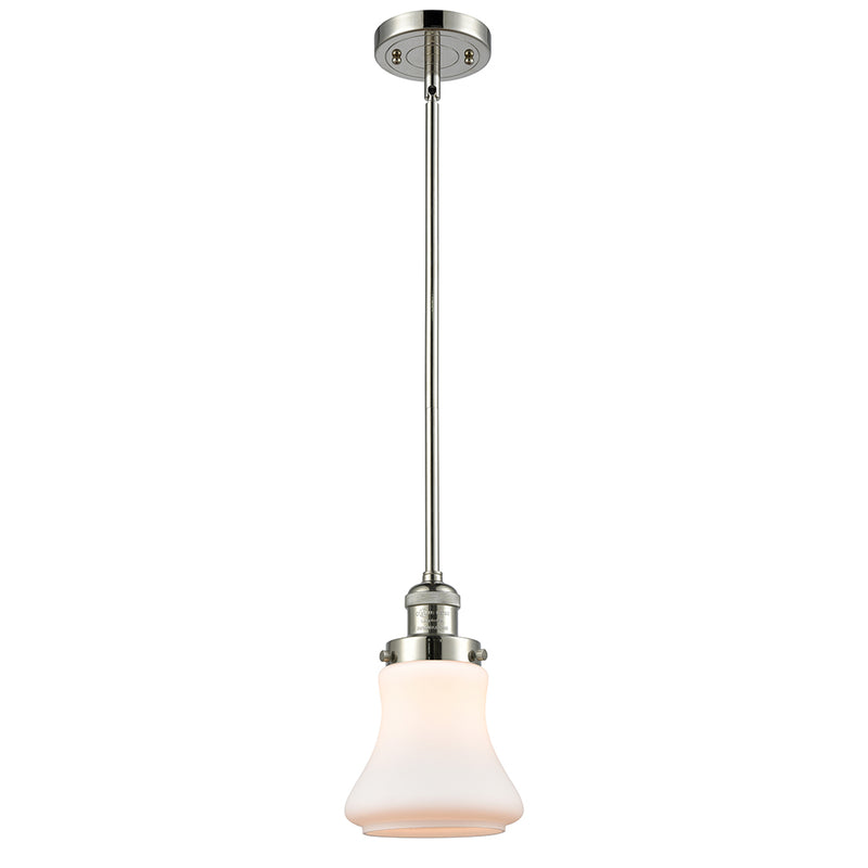 Bellmont Mini Pendant shown in the Polished Nickel finish with a Matte White shade