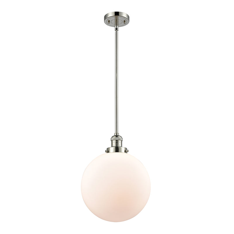 Beacon Mini Pendant shown in the Polished Nickel finish with a Matte White shade