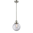 Beacon Mini Pendant shown in the Polished Nickel finish with a Clear shade