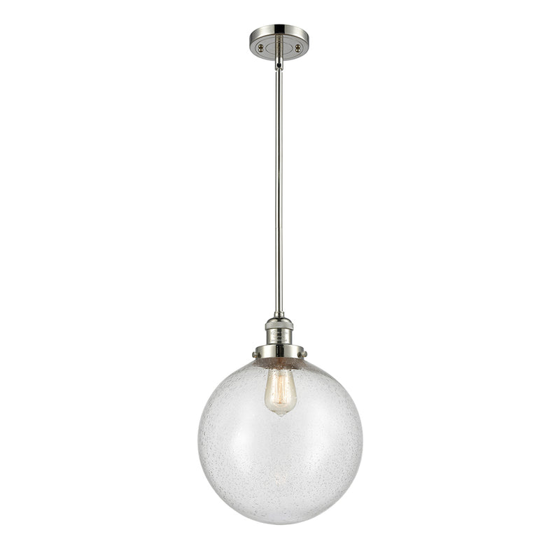 Beacon Mini Pendant shown in the Polished Nickel finish with a Seedy shade