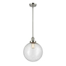 Beacon Mini Pendant shown in the Polished Nickel finish with a Seedy shade