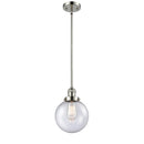 Beacon Mini Pendant shown in the Polished Nickel finish with a Seedy shade