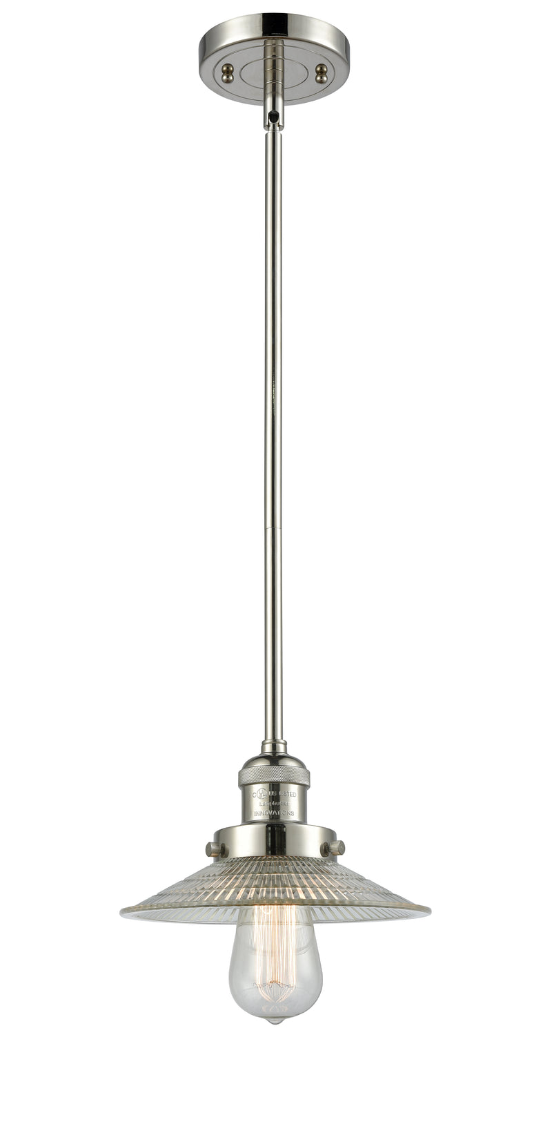 Innovations Lighting Halophane 1-100 watt 10 inch Polished Nickel Mini Pendant with Halophane glass and Solid Brass Hang Straight Swivel 201SPNG2