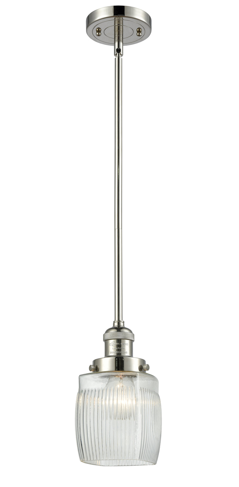 Innovations Lighting Colton 1-100 watt 8 inch Polished Nickel Mini Pendant with Thick Clear Halophane glass and Solid Brass Hang Straight Swivel 201SPNG302