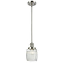 Colton Mini Pendant shown in the Polished Nickel finish with a Clear Halophane shade