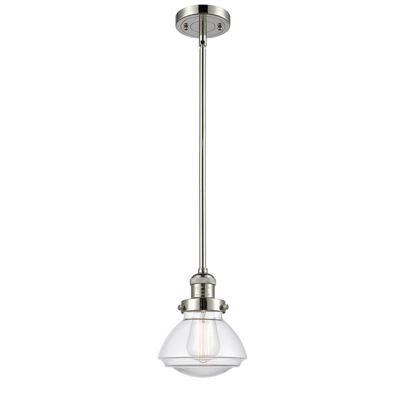 Olean Mini Pendant shown in the Polished Nickel finish with a Clear shade