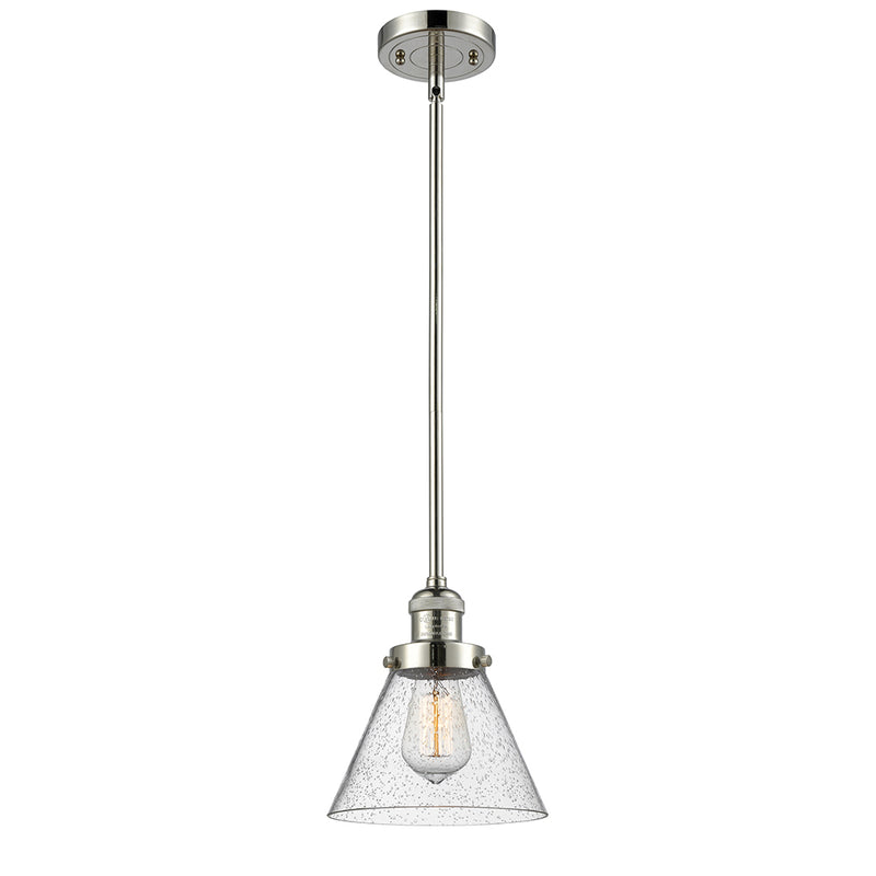 Cone Mini Pendant shown in the Polished Nickel finish with a Seedy shade