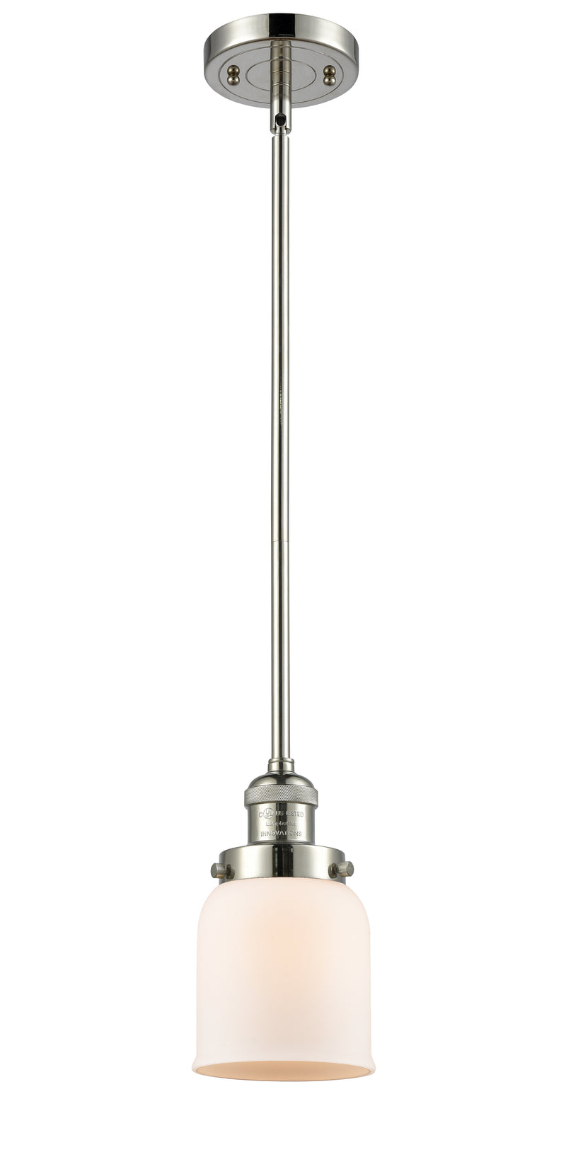 Innovations Lighting Small Bell 1-100 watt 5 inch Polished Nickel Mini Pendant with Matte White Cased glass and Solid Brass Hang Straight Swivel 201SPNG51