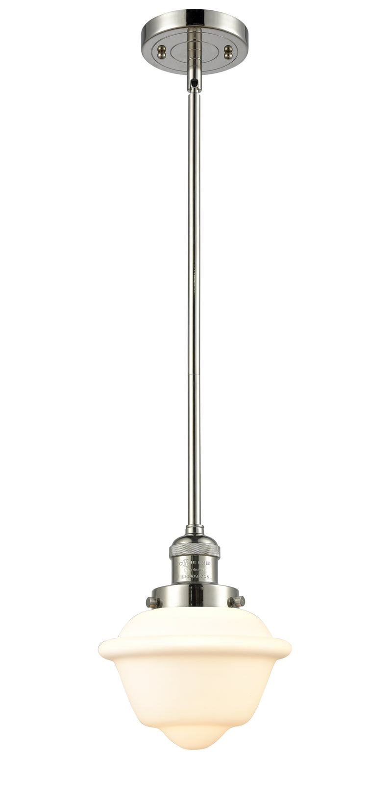 Innovations Lighting Small Oxford 1-100 watt 8 inch Polished Nickel Mini Pendant with Matte White Cased glass and Solid Brass Hang Straight Swivel 201SPNG531