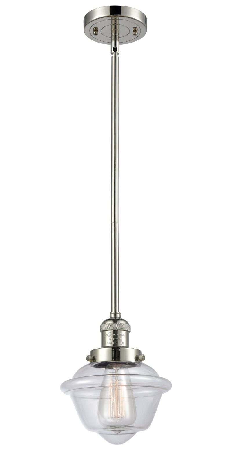 Innovations Lighting Small Oxford 1-100 watt 8 inch Polished Nickel Mini Pendant with Clear glass and Solid Brass Hang Straight Swivel 201SPNG532