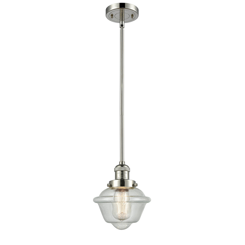 Oxford Mini Pendant shown in the Polished Nickel finish with a Seedy shade